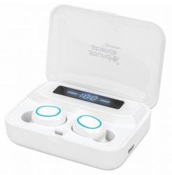 Manhattan Bluetooth Earphones, White, Microphone, Integrated Controls, Sweatproof, Noise Isolating, 5 hour usage time, Max Range 10m, Charging Case with Powerbank [1200mAh], Bluetooth v5.0, USB-A charging cable included, 3 Year Warranty 