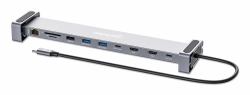 Manhattan USB-C Dock/Hub with Card Reader and MST, Ports [x7]: Ethernet, HDMI [x2 4k@60Hz], USB-A [x3] and USB-C, with Power Delivery [PD] 100W- requires external USB-C charger [not included]. USB powered [no external power supply required] when PD is not in use 