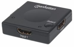 Manhattan HDMI Switch 2-Port, 1080p, Connects x2 HDMI sources to x1 display, Automatic and Manual Switching [via button], No external power required, Black, Three Year Warranty 