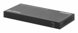 Manhattan HDMI Splitter with downscaling 4-Port , 4K@60Hz, Displays output from x1 HDMI source to x4 HD displays [same output to four displays], Downscale button to adjust a 4K input signal into 1080p, Micro-USB to USB-A power cable included [cable 0.8m], Black 