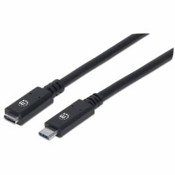 Manhattan USB-C to USB-C Extension Cable, 50cm, Male to Female, USB 3.2 Gen 2 [formerly USB 3.1 Gen 2], 10 Gbps, 5A/100W Super Fast Charging, SuperSpeed+ USB, Video up to 4K@60Hz, Black, Lifetime Warranty 