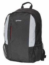 Manhattan York Backpack 16" Black/Grey, Padded Laptop Compartment, Large Front Pocket, Carry Handle, Two External Water Bottle Pockets 