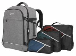 Manhattan Rome Notebook Travel Backpack 17.3", Two Sleeves for Most Laptops Up To 17.3" and Tablets Up To 11", Aircraft-friendly Carry-on, 40L Capacity, Multiple Accessory Pockets, Three Soft Clamshell Cases, Two Handles, Stowable Shoulder Straps, Light Grey 