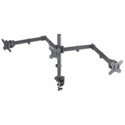 Manhattan Triple Desk Mount for TV & Monitors, For screens: 10" to 27", Clamp Assembly, VESA compatibility: 75x75 and 100x100mm - check the dimensions of the four mounting holes on back of screen to ensure it fits, Max 7kg [each], Black, Bracket, Lifetime Warranty 