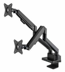 Manhattan Dual Desk Mount for TV & Monitors [Full Motion Gas Spring] with built-in Dock, For screens to 27", Ports [x7]: Ethernet,HDMI [x2],USB-A [x3] and USB-C,Power Delivery [100W] to USB-C Port [Separate USB-C wall charger/cable needed],VESA: 75x75 and 100x100mm 