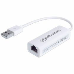Manhattan USB-A Fast Ethernet Adapter, 10/100 Mbps Network, 480 Mbps [USB 2.0], Hi-Speed USB, RJ45, White, Three Year Warranty 