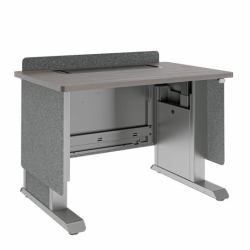 Middle Atlantic Products Forum™ Lectern, 42" Wide, Electrically Height Adjustable, Wilsonart® Asian Night, Graphite Powdercoat, Charcoal Gray Felt with Schuko Power 
