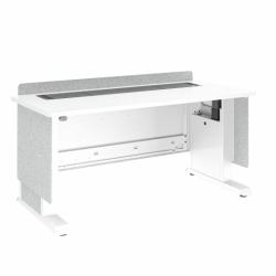 Middle Atlantic Products Forum™ Lectern, 60" Wide, Electrically Height Adjustable, Wilsonart® Designer White, White Powdercoat, Silver Gray Felt with Power for UK 