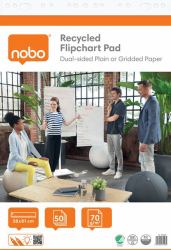 Nobo Recycled Flipchart Pad 58x81cm, Dual-Sided Plain or Gridded Paper, 50 Sheet, 70g/m², 1 Pack, Rolled 
