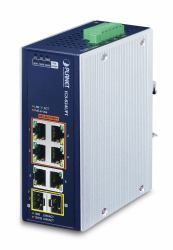 PLANET IP30 Industrial 4-Port Unmanaged Gigabit Ethernet [10/100/1000] Power over Ethernet [PoE] Blue, White 