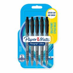 Papermate Flexgrip Ultra Black Clip-on retractable ballpoint pen Medium 5 pc[s] 