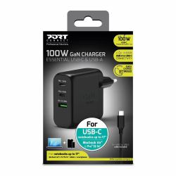 Port Designs [NEW] 902100EPUK WALL CHARGER TYPE C PD 100W ESSENTIAL + CtoC CABLE 2 M - UK