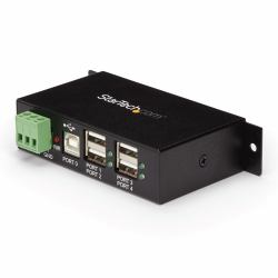 StarTech.com 4-Port USB 2.0 Hub - Metal Industrial USB-A Hub - Din Rail, Wall or Desk Mountable USB Data Hub - TAA Compliant USB Expander Hub 