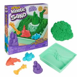 Spin Master Kinetic Sand , Sandbox Set with 1lb Green Play Sand, 4 Tools & Molds, Storage, Sensory Toys for Kids Ages 3 and up 