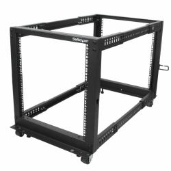 StarTech.com 12U 4-Post Server Rack, 19in Open Frame Rack with 40in [101cm] Mounting Depth and 1200lb [544kg] Weight Capacity, Mobile or Floor Mount IT Rack 