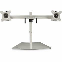 StarTech.com Dual Monitor Stand - Ergonomic Free Standing Dual Monitor Desktop Stand for two 24" [17.6lb/8kg] VESA Mount Displays - Synchronized Height Adjustable - Double Monitor Pole Mount - Silver 