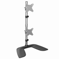 StarTech.com Vertical Dual Monitor Stand - Ergonomic Desktop Stacked Two Monitor Stand up to 27 inch VESA Mount Displays - Free Standing Universal Monitor Mount - Height Adjustable - Silver 