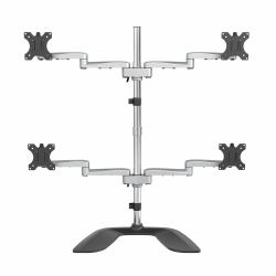 StarTech.com Desktop Quad Monitor Stand - Ergonomic VESA 4 Monitor Arm [2x2] up to 32" - Free Standing Articulating Universal Pole Mount - Height Adjustable/Tilt/Swivel/Rotate - Silver 
