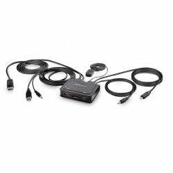 StarTech.com 2-Port Hybrid USB-C DisplayPort Cable KVM Switch, 4K 60Hz, Compact KVM with 6ft/1.8m USB-A/DisplayPort/Audio & 4ft/1.2m USB-C Integrated Host Cables, Bus Powered - Remote Push Button/Hotkey Switching 