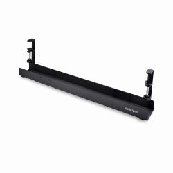 StarTech.com Under Desk Cable Management Tray, Length Adjustable Cable Organizer, Clamp-On Installation, No Drilling Required, Power Bar Holder, Black 