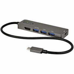 StarTech.com USB C Multiport Adapter - USB-C to HDMI 2.0b 4K 60Hz [HDR10], 100W Power Delivery Pass-Through, 4-Port USB 3.0 Hub - USB Type-C Mini Dock - 12" [30cm] Long Attached Cable 