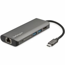 StarTech.com USB C Multiport Adapter - USB-C Travel Dock to 4K HDMI, 3x USB 3.0 Hub, SD/SDHC, GbE, 60W PD 3.0 Pass-Through - Portable USB-C Mini Docking Station USB Type-C/Thunderbolt 3 