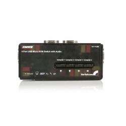 StarTech.com 4 Port Black USB KVM Switch Kit with Cables and Audio 