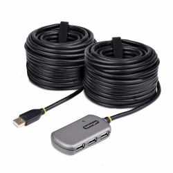 StarTech.com USB Extender Hub, 24m USB 2.0 Extension Cable with 4-Port USB-A Hub, Active/Bus Powered USB Repeater Cable, Optional 10W Power Supply Included, ESD Protection 