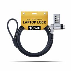 StarTech.com 10-Pack 3-in-1 Dual-Access Laptop Lock, 6.6ft [2m] Keyed Alike/Combination Security Cable Lock for Noble Wedge®/Nano/K-Slot; Anti-Theft, TAA 