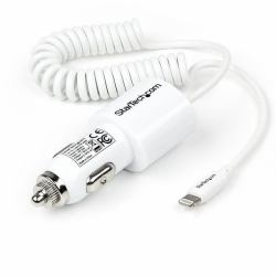 StarTech.com Dual-Port Car Charger - USB with Built-in Lightning Cable - White 
