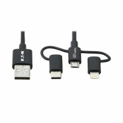 Tripp Lite M101-006-LMC-BK Universal USB-A to Lightning, USB Micro-B and USB-C Sync/Charge Cable [M/3xM], MFi Certified, Black, 6 ft. [1.8 m] 