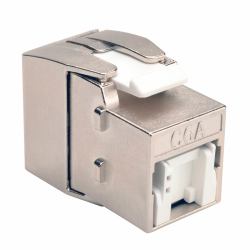 Tripp Lite N238-001-SH-TFA Toolless Shielded Cat6a Keystone Jack, PoE/PoE+ Compliant, Shuttered - Silver, TAA 
