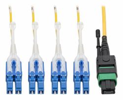 Tripp Lite N390-03M-8LC-AP MTP/MPO [APC] to 4xLC [UPC] Singlemode Breakout Patch Cable, 40/100 GbE, QSFP+ 40GBASE-PLR4, Plenum, Yellow, 3 m [10 ft.] 