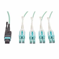 Tripp Lite N844-01M-8LC-PT MTP/MPO Fan-out Cable with Push/Pull Tab Connectors, MTP/MPO to 4xLC, 40GbE, 40GBASE-SR4,OM3 Plenum-rated - Aqua, 1M [3.28 ft.] 
