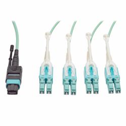Tripp Lite N844-02M-8LC-PT MTP/MPO Fan-out Cable with Push/Pull Tab Connectors, MTP/MPO to 4xLC, 40GbE, 40GBASE-SR4,OM3 Plenum-rated - Aqua, 2M [6.56 ft.] 