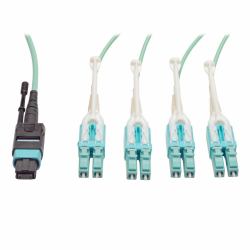 Tripp Lite N844-03M-8LC-PT MTP/MPO Fan-out Cable with Push/Pull Tab Connectors, MTP/MPO to 4xLC, 40GbE, 40GBASE-SR4,OM3 Plenum-rated - Aqua, 3M [9.84 ft.] 
