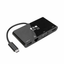 Tripp Lite U444-06N-HV4GUB USB-C Multiport Adapter - 4K HDMI, VGA, USB 3.x [5Gbps] Hub Port, GbE, HDCP, Black 