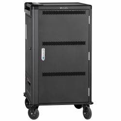 V7 30 Devices Schuko AC Charge Cart - Secure, Store and Charge Chromebooks, Notebooks and Tablets. Padded shelves with durable dividers, rubber casters, IEC 62368-1 Certified 