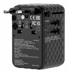 Verbatim Charge 'n' Travel 100W Universal Travel Adapter with retractable cable Black 