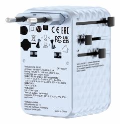 Verbatim Charge 'n' Travel 100W Universal Travel Adapter with retractable cable Blue 