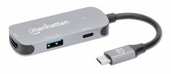 Manhattan USB-C Dock/Hub, Ports [x3]: HDMI, USB-A and USB-C, With Power Delivery [100W] to USB-C ...