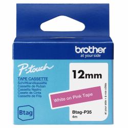 Brother BTAG-P35 label-making tape White on pink (WHITE ON PINK 12 MM 4 M - NON-LAMINATED)