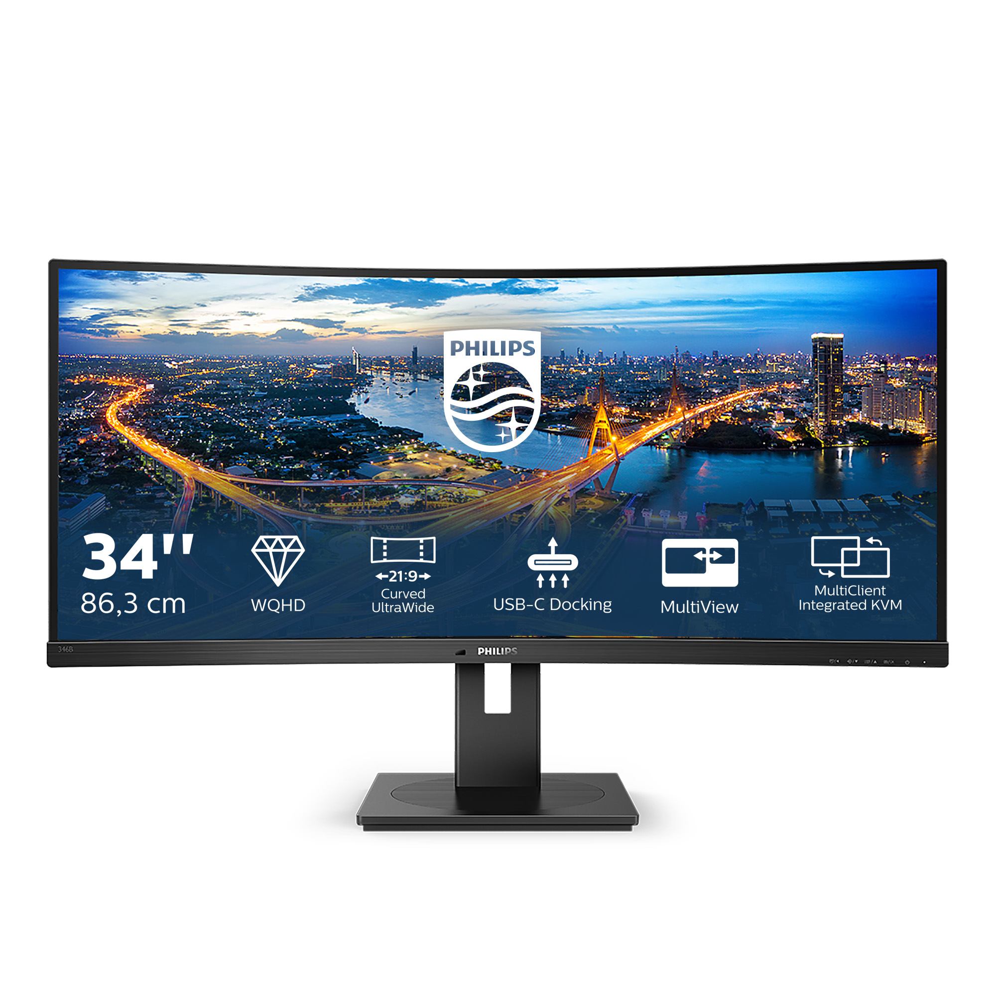 Philips B Line 346B1C/00 computer monitor 86.4 cm [34] 3440 x 1440 pixels Quad HD LCD Black (34 3440x1440 ULTRAWIDE USB-C - 34, 3440x1440, VA, Curved, - H/A 180 MM, ULTRAWIDE, USB-C DOCKING DISPLAY, B-LINE - Warranty: 36M)