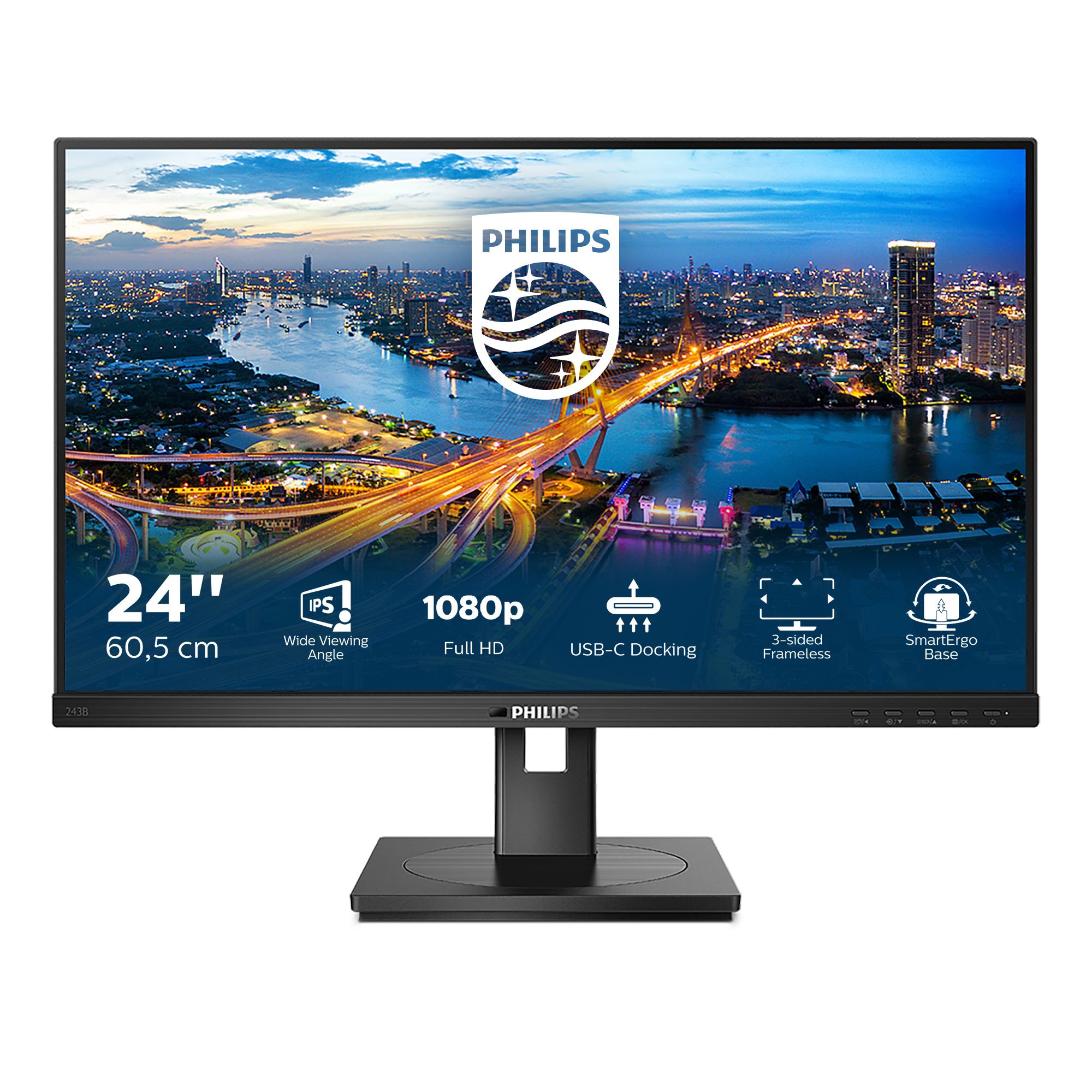 Philips B Line 243B1/00 computer monitor 60.5 cm [23.8] 1920 x 1080 pixels Full HD LED Black (24 243B1/00 Monitor - 24 Black LCD MonitorFull HD Height Adjustable DisplayPort USB and HDMI)