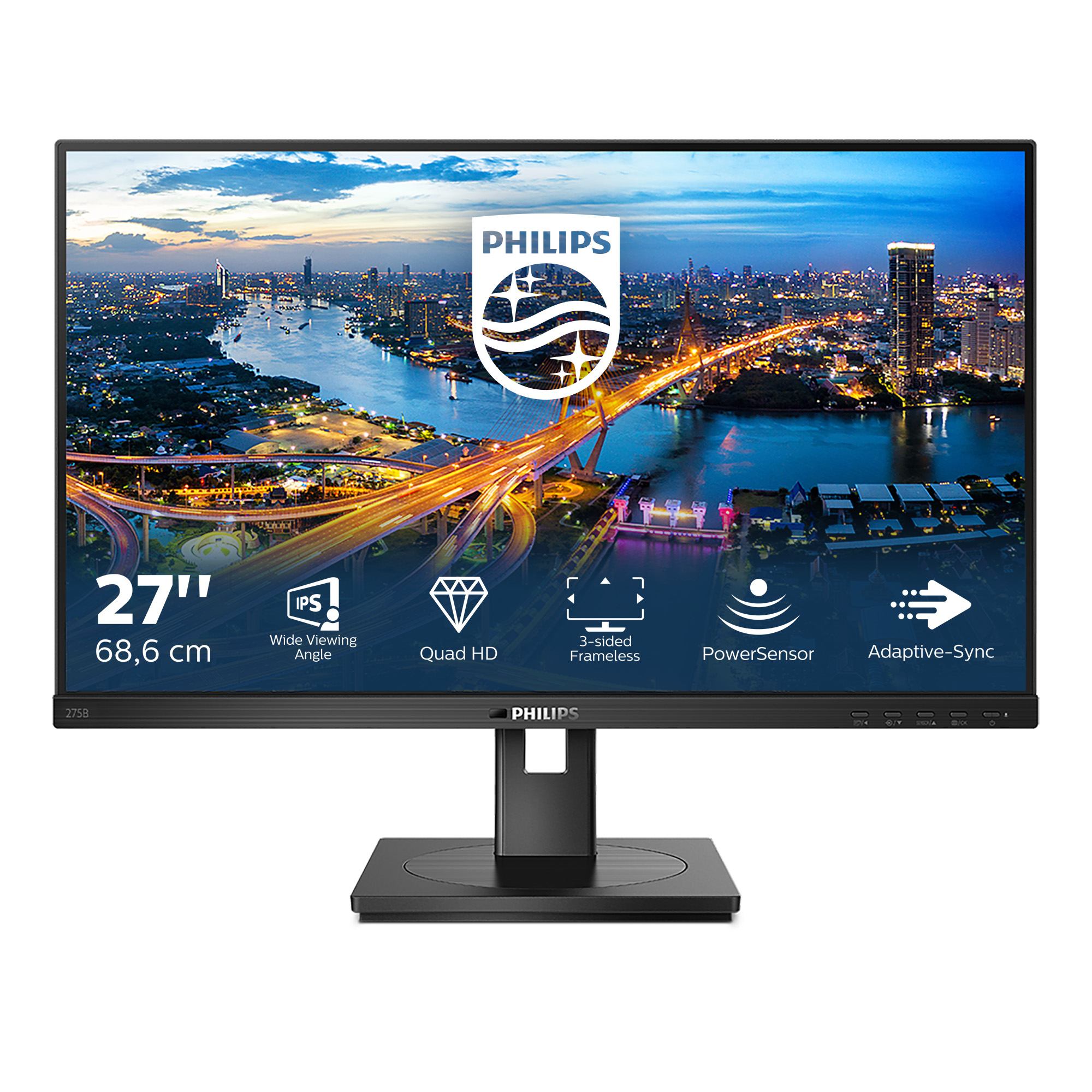 Philips B Line 275B1/00 computer monitor 68.6 cm [27] 2560 x 1440 pixels 2K Ultra HD LCD Black (27 2560x1440 IPS H/A 150 MM - B Line 275B1/00, 68.6 cm - [27], 2560 x 1440 pixels, 2K Ultra HD, LCD, 4 ms, Black - Warranty: 36M)
