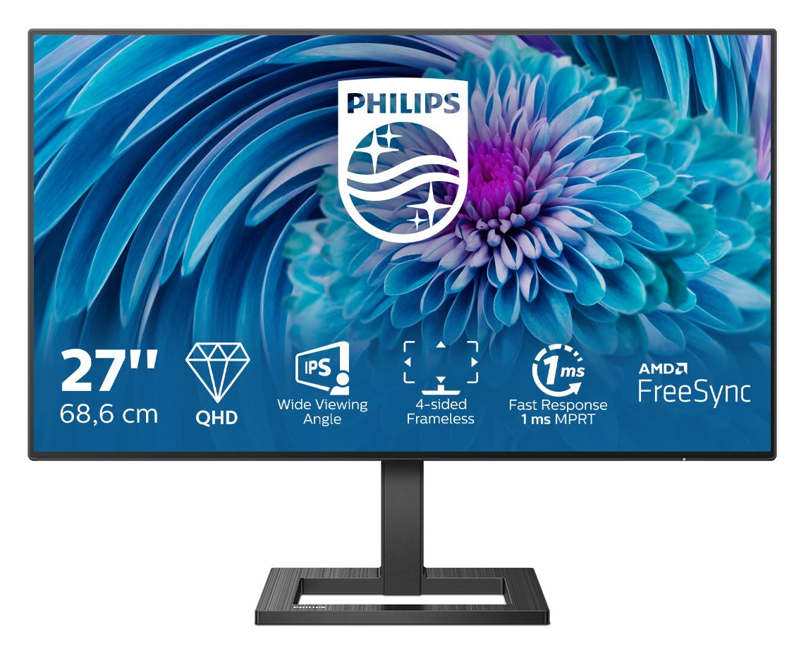 Philips E Line 275E2FAE/00 computer monitor 68.6 cm [27] 2560 x 1440 pixels Quad HD LED Black (27, 2560x1440, IPS Flat, H/A - E Line 275E2FAE/00, 68.6 cm - [27], 2560 x 1440 pixels, 4K Ultra HD, LED, 4 ms, Black - Warranty: 24M)