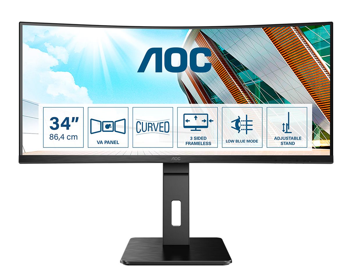 AOC P2 CU34P2A computer monitor 86.4 cm [34] 3440 x 1440 pixels Quad HD LED Black (P2 CU34P2A LED display 86.4 - cm [34] 3440 x 1440 pixels - Quad HD Black AOC P2 CU34P2A, 86.4 cm [34], 3440 x 1440 pixels, Quad HD, LED, - Warranty: 12M)