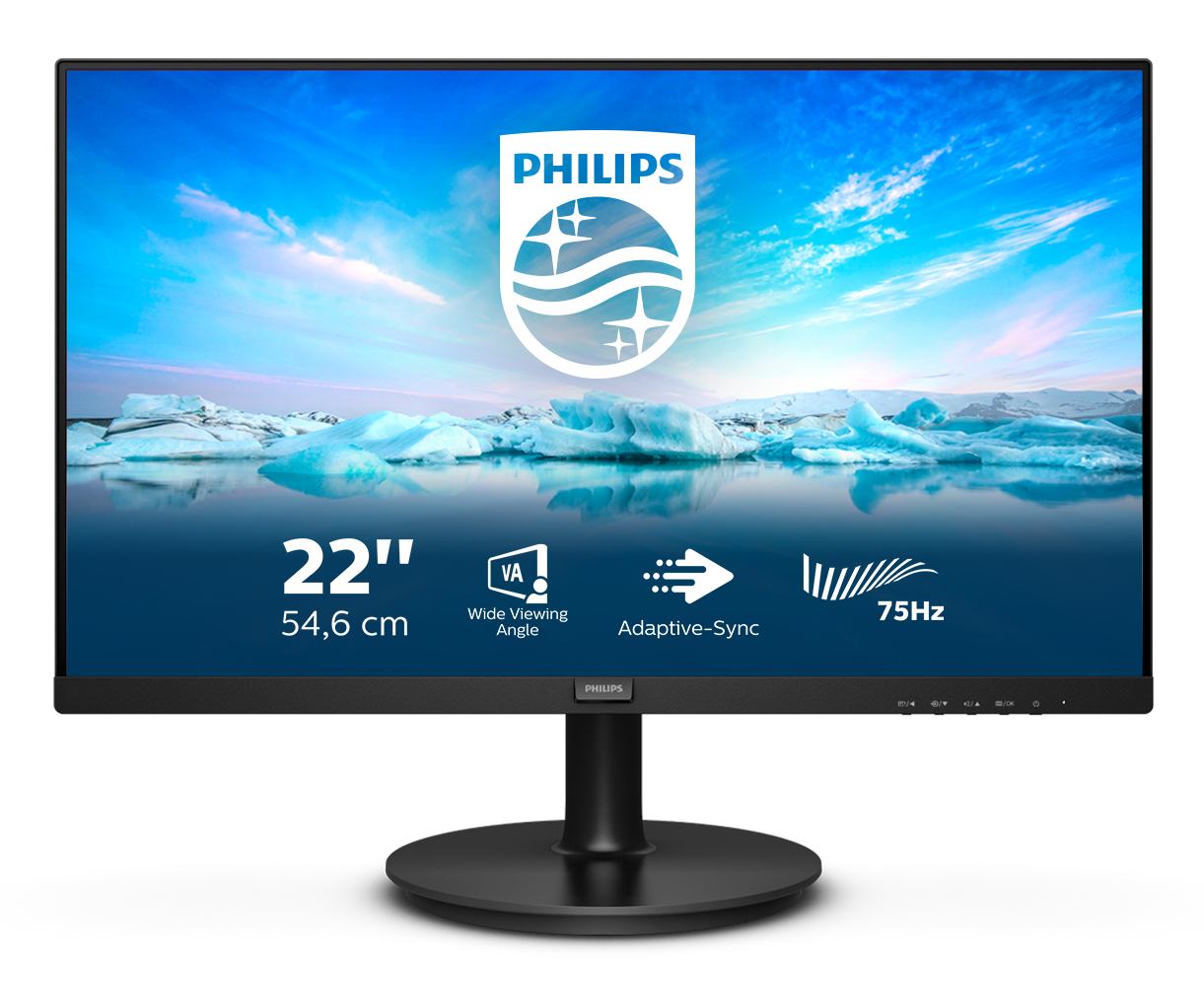 Philips V Line 222V8LA/00 computer monitor 54.6 cm [21.5] 1920 x 1080 pixels Full HD LCD Black (Philips V-line 222V8LA - LED monitor - 22 - 1920 x 1080 Full HD [1080p] @ 75 Hz - VA - 250 cd/m² - 3000:1 - 4 ms - HDMI, VGA, DisplayPort - speakers - textured black)