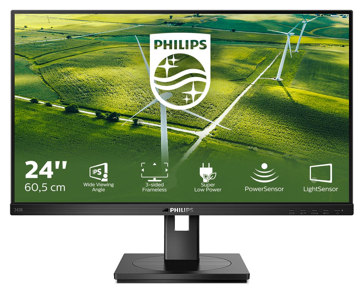 Philips 242B1G/00 computer monitor 60.5 cm [23.8] 1920 x 1080 pixels Full HD LED Black (23,8, 1920x1080, IPS, Flat, - H/A 150 MM Pivot, ENERGY - CLASS C, ECO FRIENDLY, 75 Hz, TUV EYE certified - Warranty: 36M)