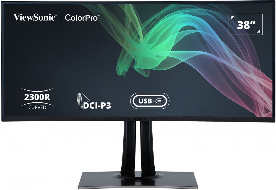 Viewsonic VP3881A computer monitor 96.5 cm [38] 3840 x 1600 pixels Quad HD+ LED Black (ViewSonic ColorPro VP3881a - LED monitor with KVM switch - curved - 1 ports - 38 [37.5 viewable] - 3840 x 1600 WQHD+ @ 60 Hz - IPS - 300 cd/m² - 1000:1 - HDR10 - 5 ms - 2xHDMI, DisplayPort, USB-C - speakers)